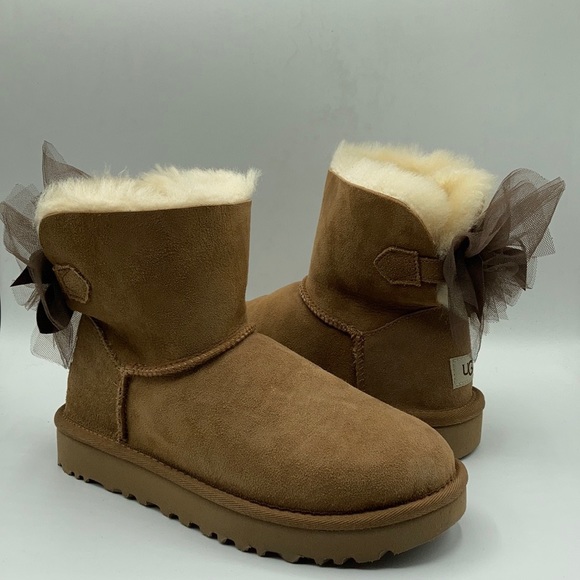 UGG Shoes - UGG Classic Mini Bailey Bow Tulle Suede Boots
